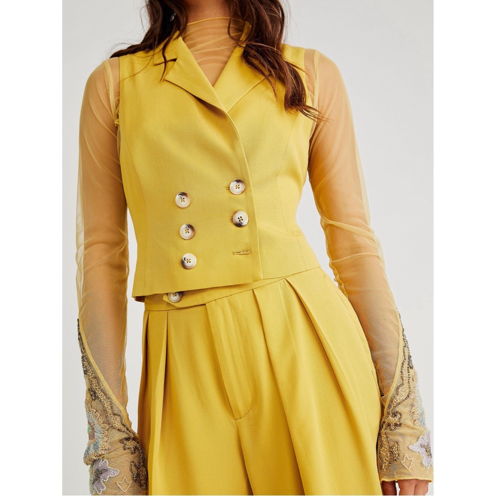 NWT Free People Gabbie Vest Suit Set 4 Trouser Pleat Double Breasted Wide Leg - Picture 2 of 16